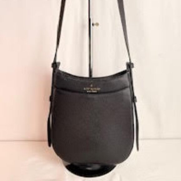 Kate Spade New York Pebbled Leather Crossbody Bag Black | Gold Hardware Detail - Picture 1 of 12